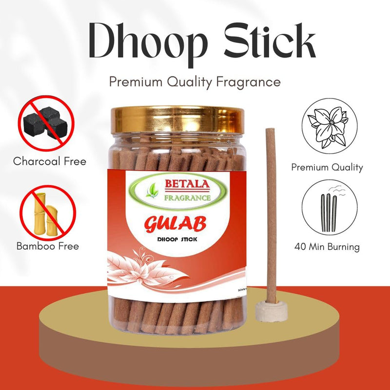 BETALA FRAGRANCE GULAB (Rose) dhoop Sticks for Pooja (200 GM batti) with dhoop Stand Holder in Box (200 Gm)