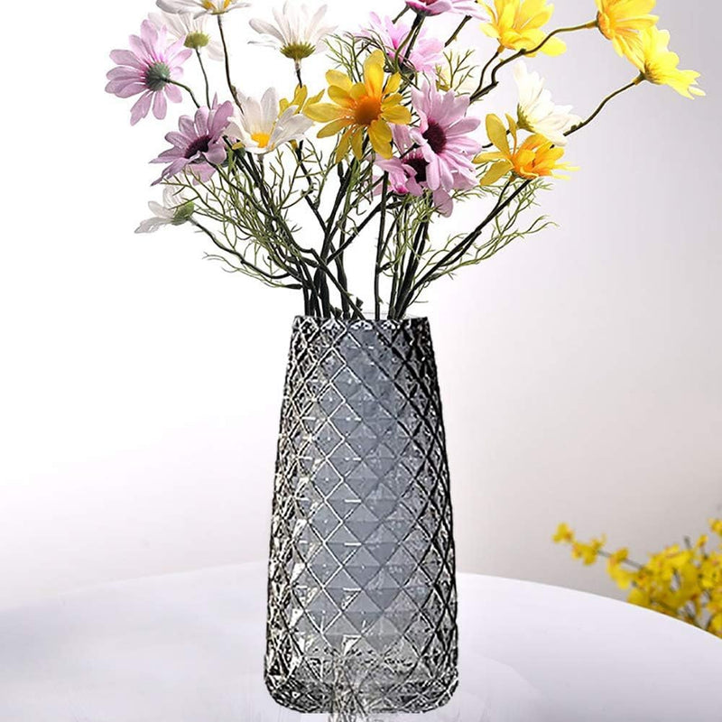 Store2508 Glass Flower Vase Translucent Diamond Pattern 1pc, Grey