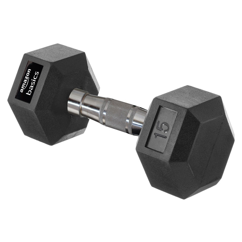 amazon basics Rubber Encased Hex Dumbbell Weight Set Of 1, 15 Kg,Black