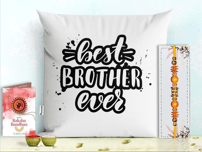 Pillow Rakhi for Brother with Gift - Rakhi with Rakhi Cushion with Filler Greeting Card- Rakhi for Brother, Gifts for Brother, Gifts for Rakhi, Gifts for Rakshabandhan Rakhi Gifts-PF-CU-01