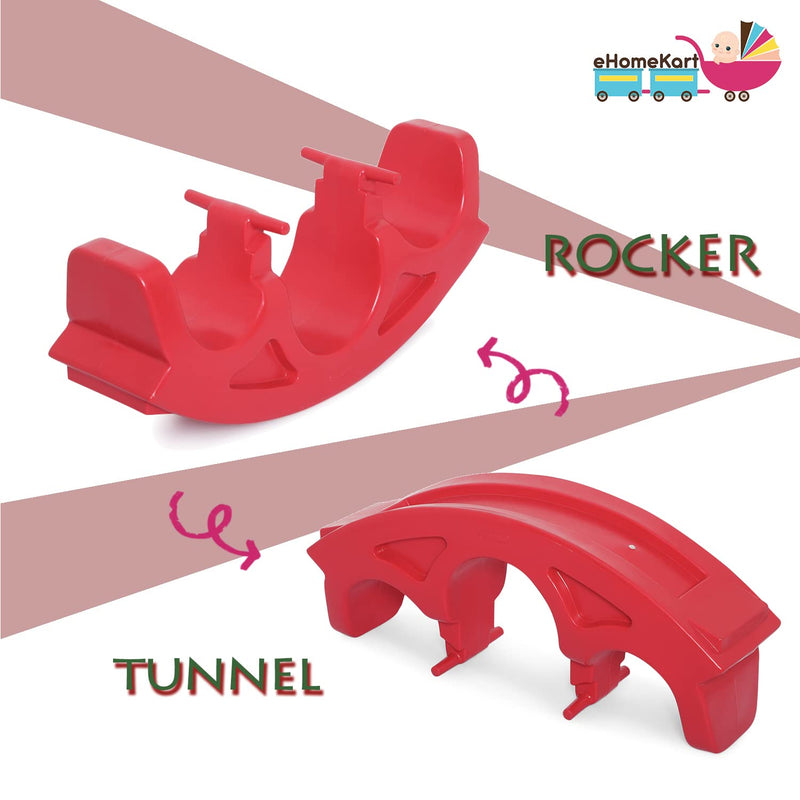 eHomeKart Playgro 3 in 1 See Saw Tunnel Rocker for Kids - 2 in 1 Tunnel and Rocker for Indoors and Outdoors - Perfect Toy for Boys and Girls of Age 1-8 Years - DIMESNSIONS: 106 x 26 x 42 cm,Red