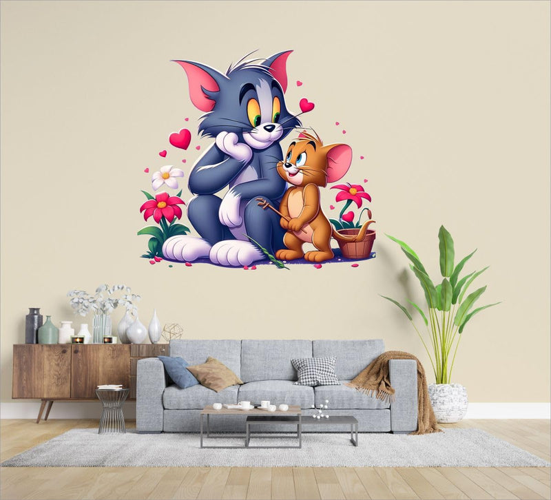 Angel Decor Tom and Jerry Cartoon Wall Sticker for Kid's Room,Living Home, Kitchen Sticker Size (47X47) Cm