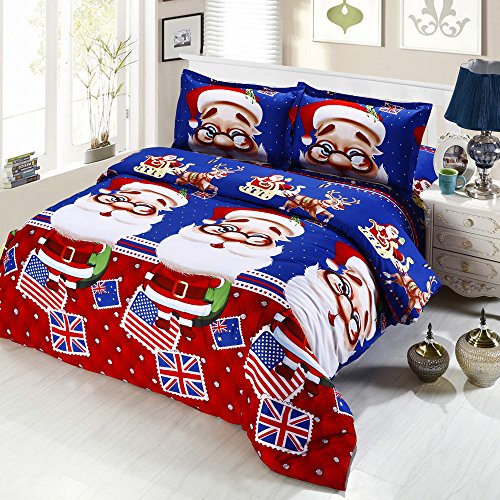 4pcs Polyester Fiber 3D Printed Cartoon Merry Christmas Gift Santa Claus Deep Pocket Bedding Set Bedclothes Cover Bed Sheet 2 Pillowcases