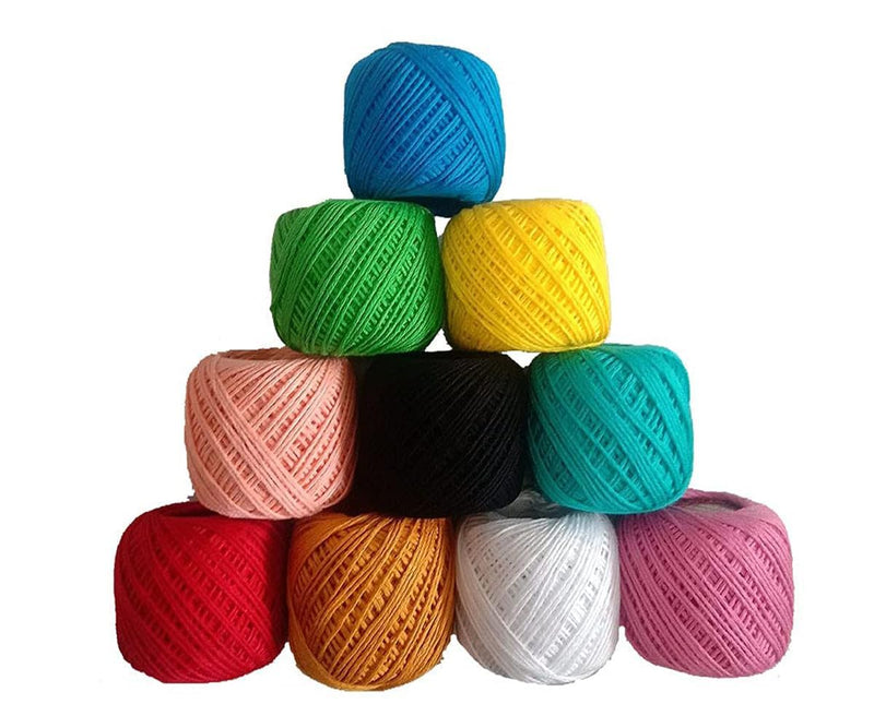 SYGNIUS 10 Piece Set Cotton Crochet Yarn for Knitting and Crafting Work Hand Work Thread (Multi Thread)