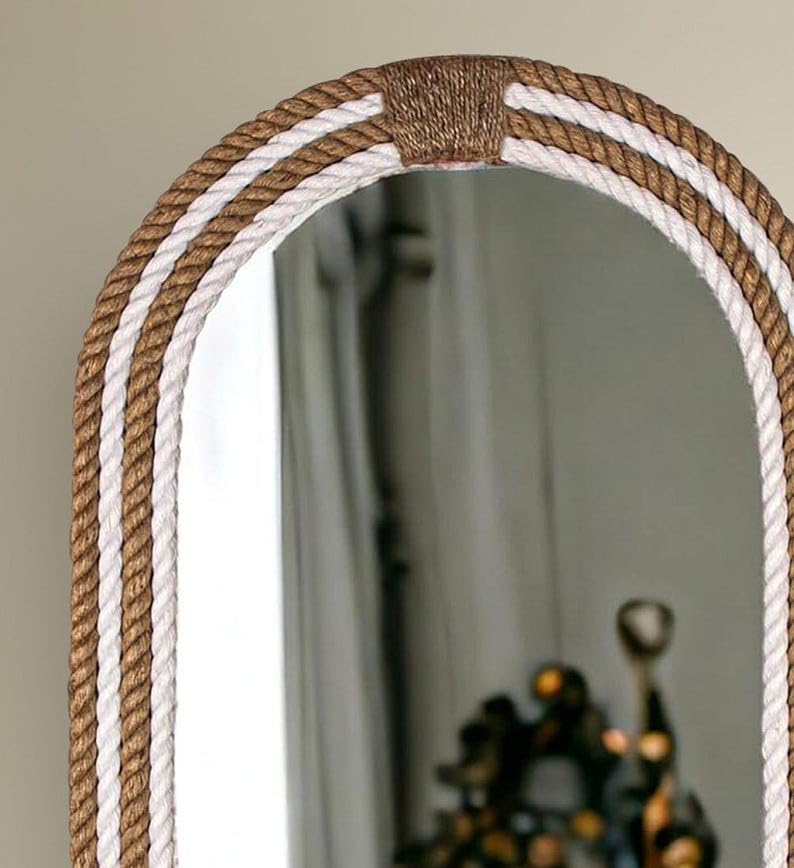 Big international handicraft Wrapped Round MDF Rope Mirror White & Brown Colour (Rectangular, 30×18)