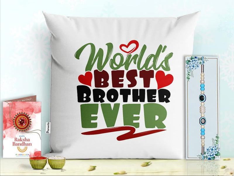 Pillow Rakhi for Brother with Gift - Rakhi with Rakhi Cushion with Filler Greeting Card- Rakhi for Brother, Gifts for Brother, Gifts for Rakhi, Gifts for Rakshabandhan Rakhi Gifts-PC-CU-06