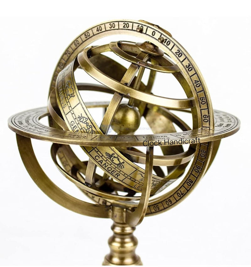 Clock Handicraft Pure Brass Base Wood Armillary Sphere Globes is a Beautiful Table Decor Designer 9 Inch