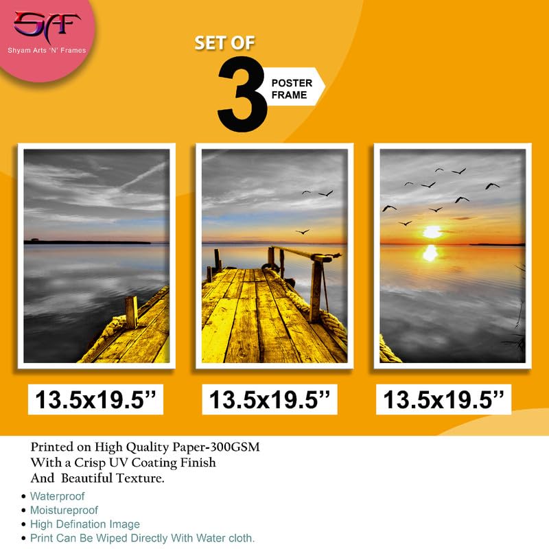 SAF paintings Set of 3 Water Bridge And sun Wall Painting for Home Decoration SA-WHITEMX33605