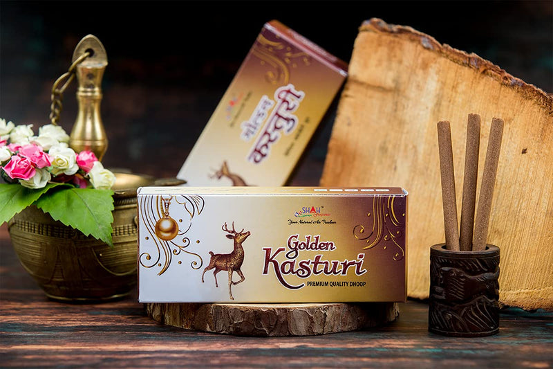 Shah Fragrances Golden Kasturi Premium Dhoop Sticks Box Packs (Pack of 3 * 100 grams)