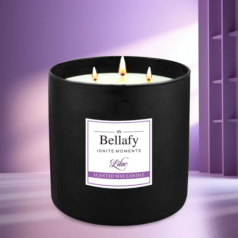 Bellafy 3-Wick Lilac Scented Soy Wax Candle | Burns 40 Hours | Eco-Friendly Luxury for Healthier Homes | Captivating Aromas | Zero Petro Carbon | Natural Beauty & Blissful Fragrances