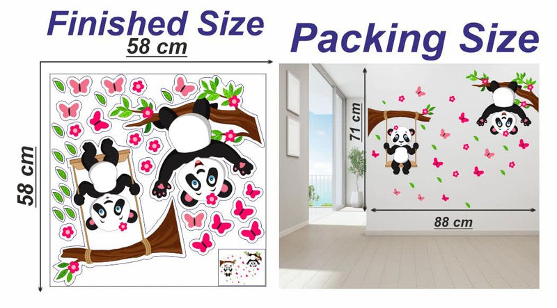 Delight Art Beautiful Hanging Pandas and Butterfly Design Wall Sticker Size - (88 * 68) cm