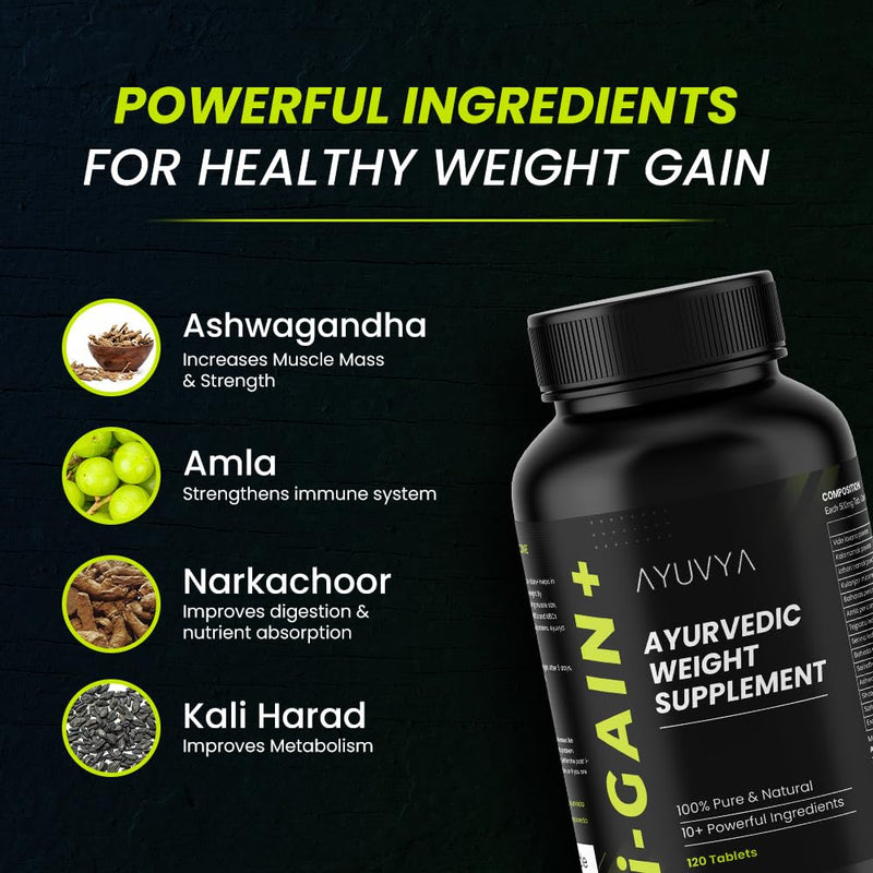 Ayuvya i-Gain+ Weight Gainer & Giloy Capsules | Helps in Increasing Muscle Mass & Strength | Herbal & Natural, Weight Gain Tablets | Giloy 500mg Pure Guduchi Powder & Extract - Immunity Booster & Liver Support Supplement | Combo