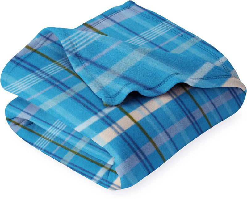 VAS COLLECTION - 300 TC All Season Solid/Plain Light Weight Polar Fleece Single Bed Blanket (152 x 230 cm - Blue Check)