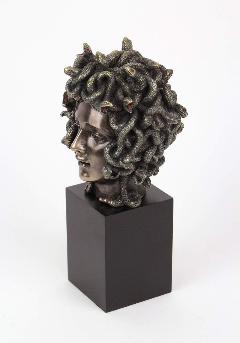 Veronese Design Cast Bronze Resin Medusa Head Figure on Plinth Bust Sculpture Painted Accent Art