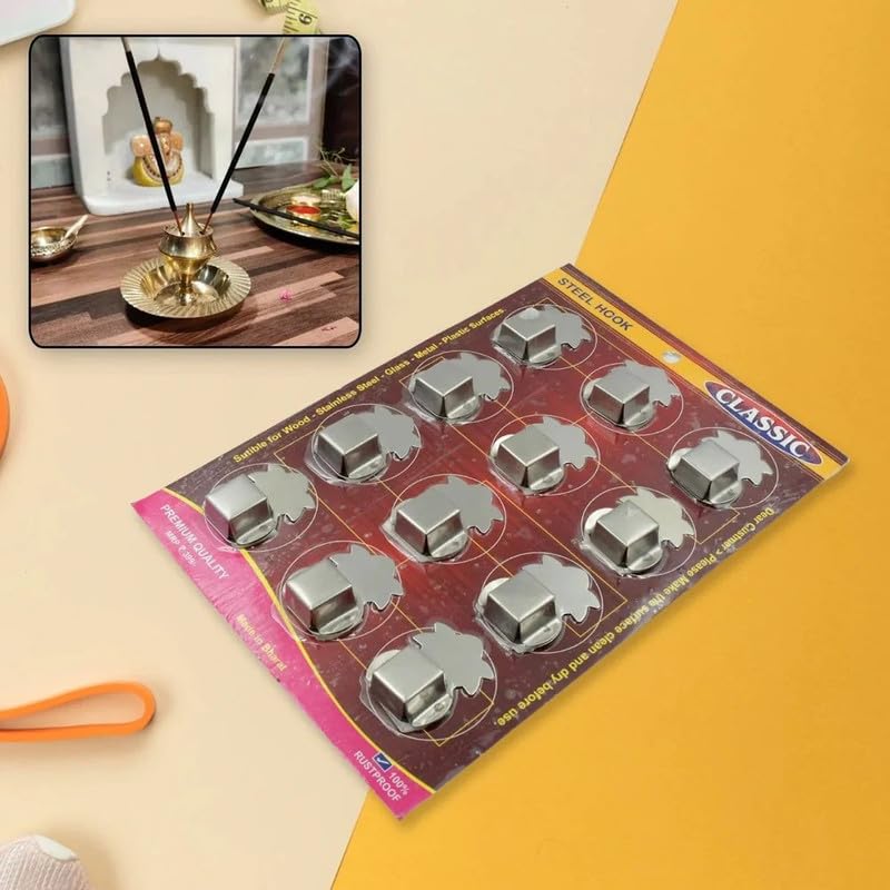 WEOL Agarbatti Holder for Wall Stand Stainless Steel Self Adhesive Wall Mounted Incense Stick Holder for Home & Pooja Room, Agarbatti Stan Silver Small (6 Pcs) (2.5 Inches)