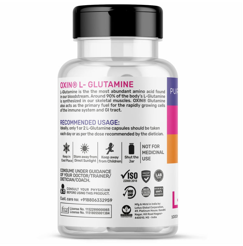 Oxin Nutrition L Glutamine 1000mg Capsules (30 Capsules)