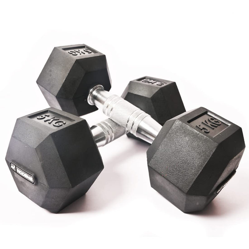 Nodens Rubber Coated Professional Hex Dumbells (Pack of Two) 5 KG,Black