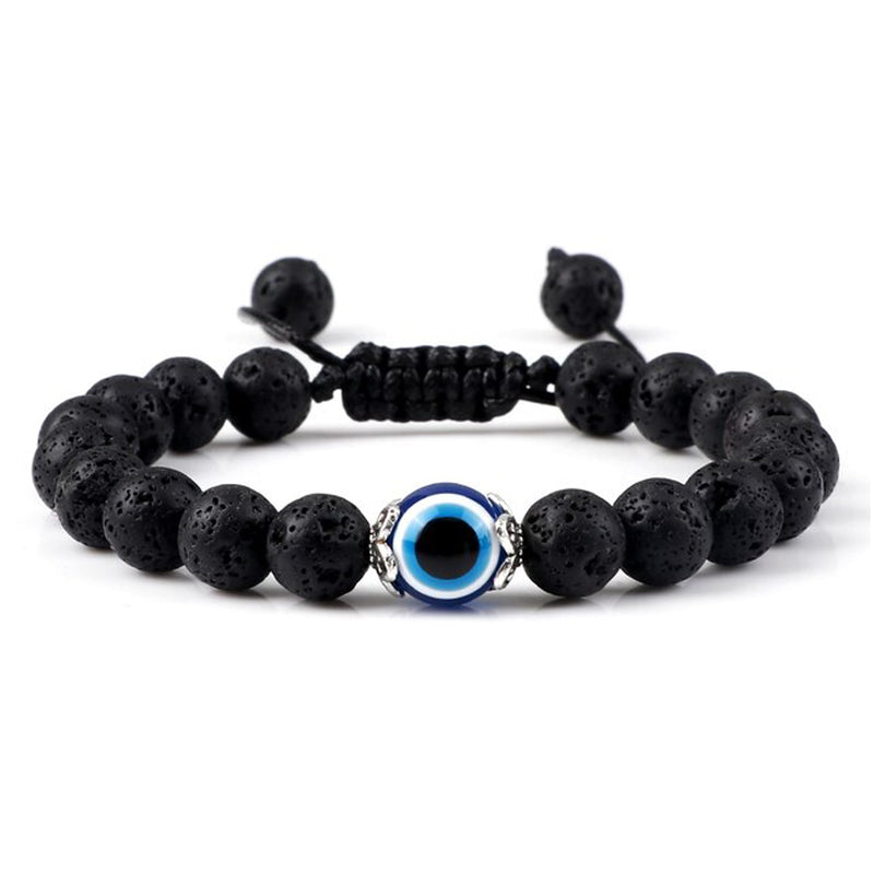 Fashion Frill Stylish Bracelet For Women Lava Stone Evil Eye Black Adjustable Bracelet For Men Women Girls Boys Love Gifts