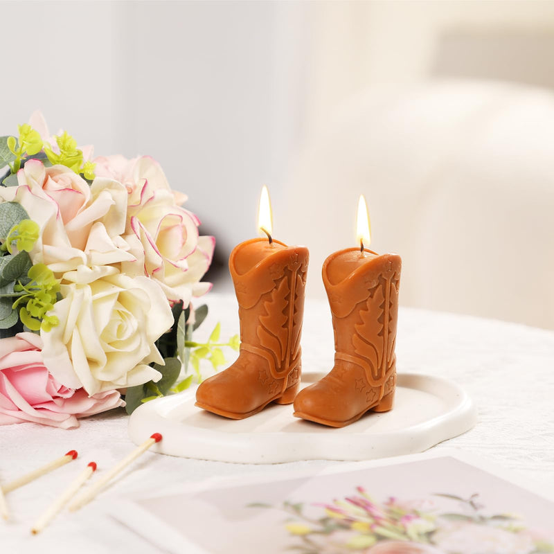 Tuitessine Cowgirl Gifts Novelty Boot Candle Cowboy Decorative Candles Natural Soy Wax Brown Lavender Scented Cute Western Home Bedroom Valentines Day Decor Birthday Women Presents 2PCS