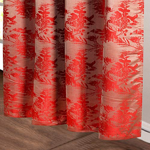 Deco Window Set of 2 Blackout Curtains for Doors 9 Feet Floral Room Darkening Thermal Insulated Soft Touch Polyester Privacy Panels with Stainless Steel Grommets (Red)