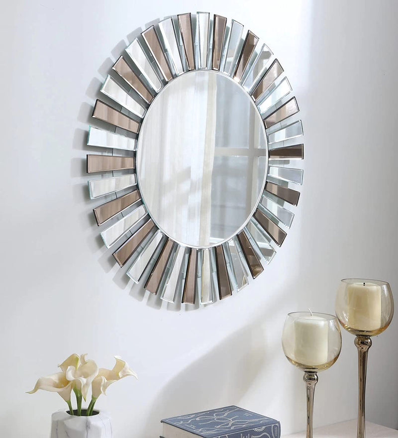 Zoyo Cera Modern Designed Glass Round Wall Mirror (Silver & Brown, 24 x 24 Inch, Unframed)