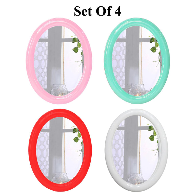 Confidence 4 Pcs Wall Hanging Mirror, Framed, Oval Shape for Bathroom