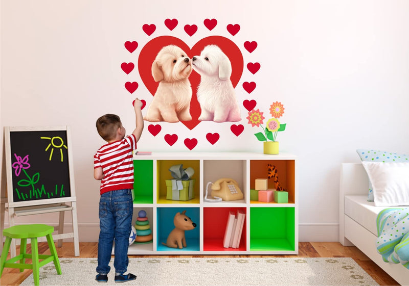 Design Decor Cute Dog Couple with Heart Wall Sticker for Girl Kids Bedroom Decorative Vinyl