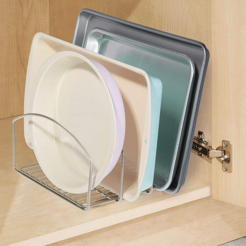 NAOE Kitchen Dish Rack Organizer-Wire Metal Cabinet Organizers and Storage Rack For Plates, Dishes, Pots, Lids, Pan Lids, Container Lids - Shelf, Counter & Pantry Organization (Chrome, Step Shelf)