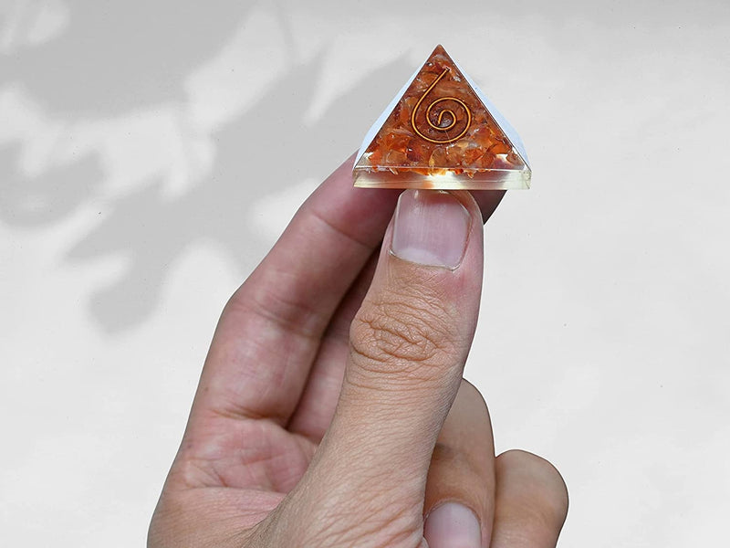 Spiritual Elementz Carnelian Orgone pyramid (1'Inch) Clear Crystal Gemstone Copper Metal (Stone of Anti-Depression).