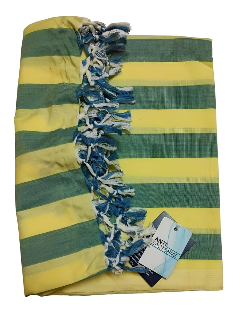 SHISHIR Craft Store Pure Bhagalpuri 100% Cotton Thin Blanket for Light Weight Top Sheet Odhne wali chadar | AC and Rainy Season | Travelling |Quick Absorption & Faster Drying (Blue and Yellow)