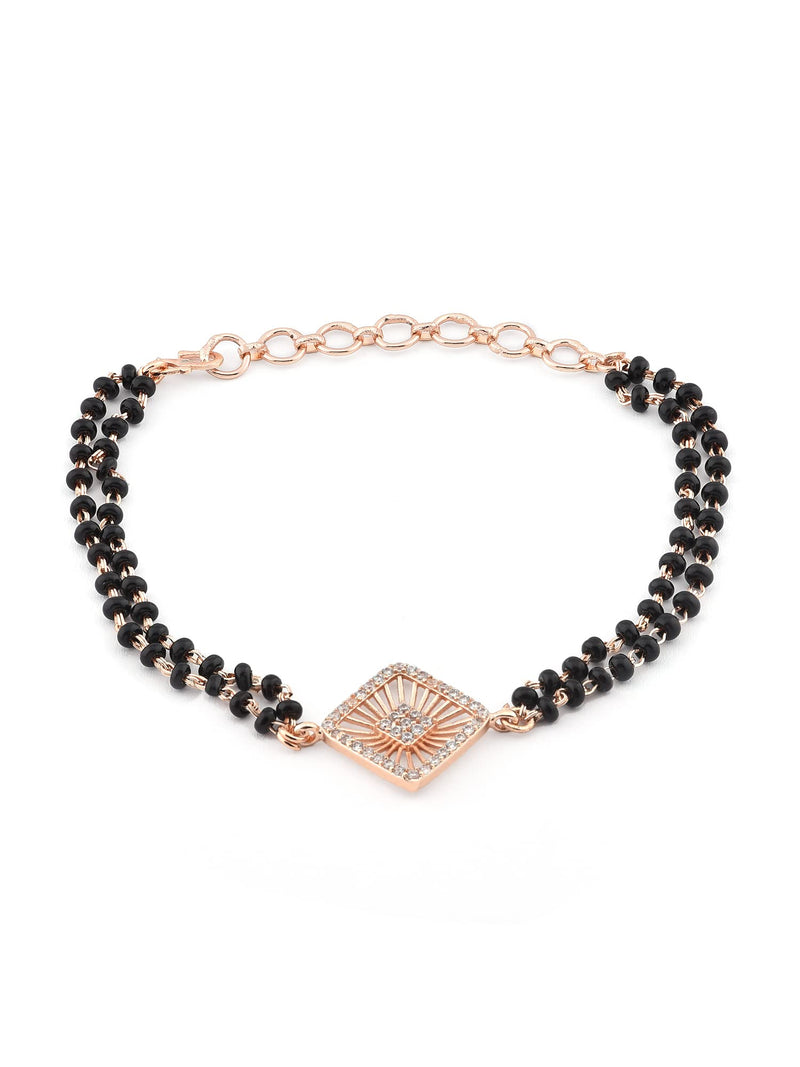 ZAVERI PEARLS Rose Gold Contemporary Cubic Zirconia Mangalsutra Bracelet For Women-ZPFK12638