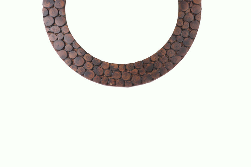 Craft Empire Wooden Wall Mirror Round Shape with Small Pieces of Wood, Handmade Antique Design Frame, for Living Room, Bedroom, (LxWxH=18x18x1.5 inch Brown)