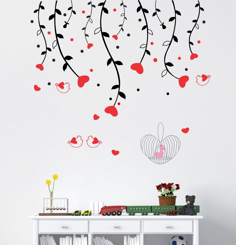 Heart Sparrow Tree Self Adhesive VinylWaterproof Decorative Wall Stickers for Hall, Bedroom, Kitchen and Furniture