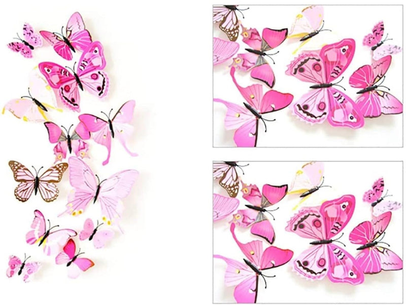 SMART WINDOW Light Pink 3D Butterflies Home Décor Self Adhesive Peel and Stick Wall Sticker 12 Pieces Butterfly Sticker Sheet (16CM X 13CM)