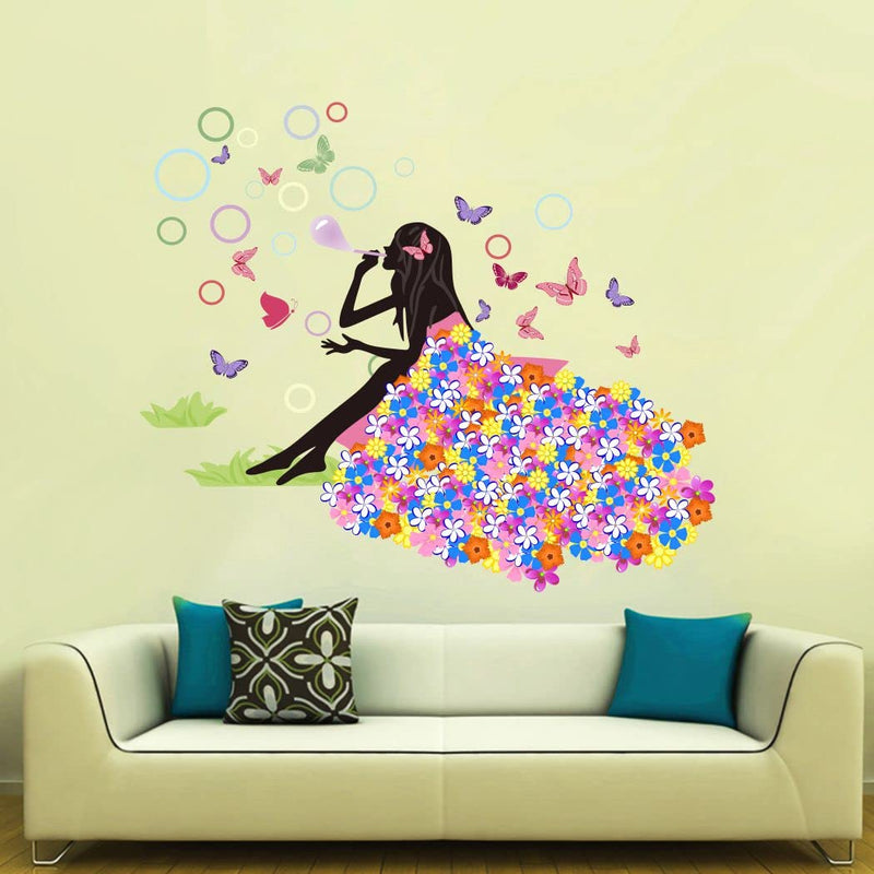 Delight Art Beautiful Fairy with Butterfly Design Wall Sticker Size - ( 68*58 ) cm Model id - ( DAMC00902L )