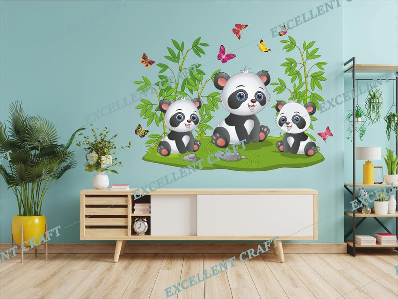 Delight Art Beautiful Pandas and Butterfly Design Wall Sticker Size - (57 * 41) cm