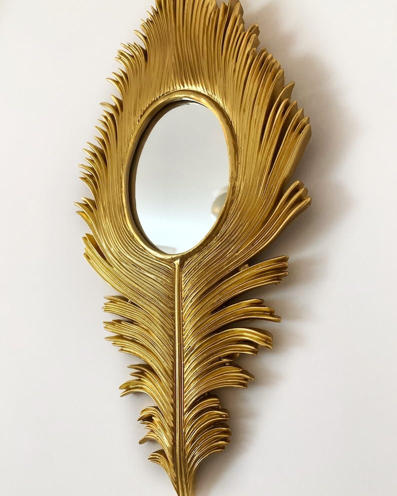 VAS Collection Home Peacock Wing Mirror for Living Room and Bedroom (Golden)