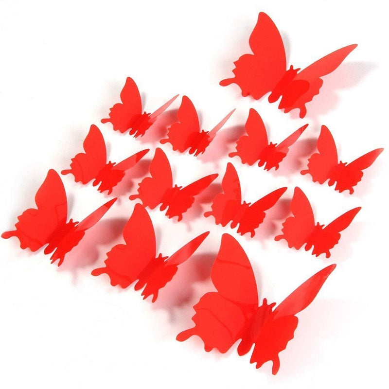 Jaamso Royals Red 3D Butterflies Self Adhesive Home Decor Wall Sticker 1 Combo Pack of 12 CM Piece (13 CM X 15 CM)