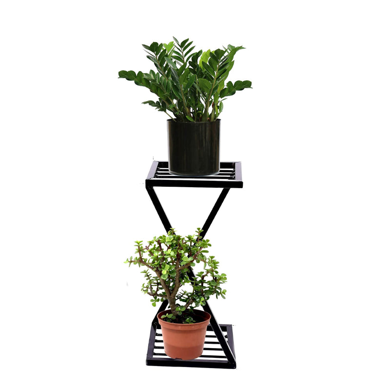 NAYRA Metal Stylish New Z Shape X Shape Metal Planters Stand| Black Stand Strong legs Perfect Stand For Planter indoor and Outdoor (40 CM Stand) Set of 1