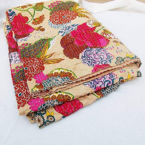 Textile Work Creations Kantha Quilt Hippie Bed-Cover Throw and Cotton Blanket Twin-Size Kantha Quilt Handmade 60 x90 inch Single Size