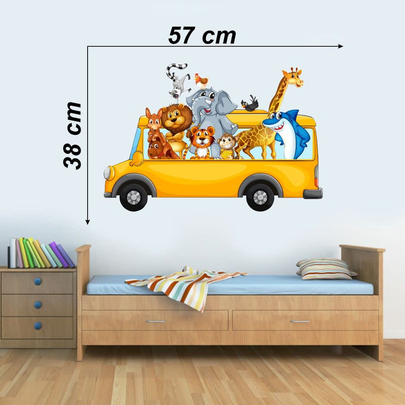 Delight Art Animals Bus Design Wall Sticker Size - (57 * 38) cm Model id - (DAMC00974L)