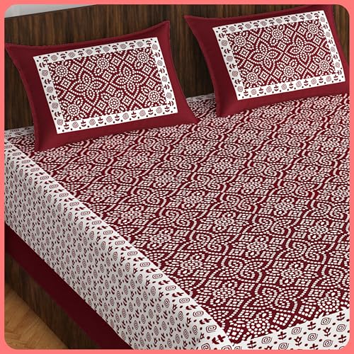 100% Cotton Double Bedsheet for Double Bed King Size Traditional Jaipuri Bedsheet with 2 Pillow Covers - Multi15