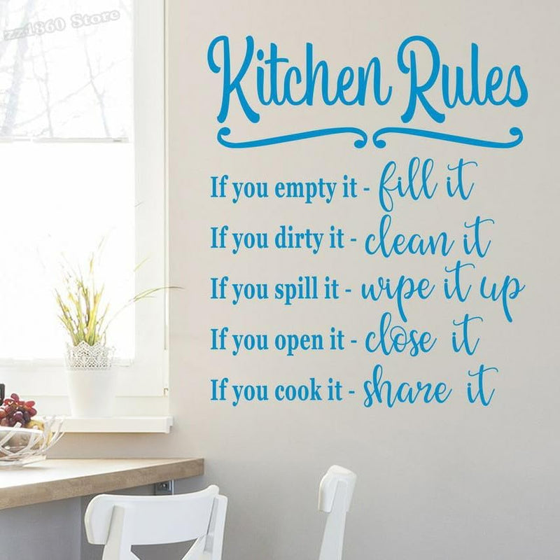 GADGETS WRAP Vinyl Kitchen Rules Wall Decal Kitchen Rules Sign Wall Sticker Light Blue