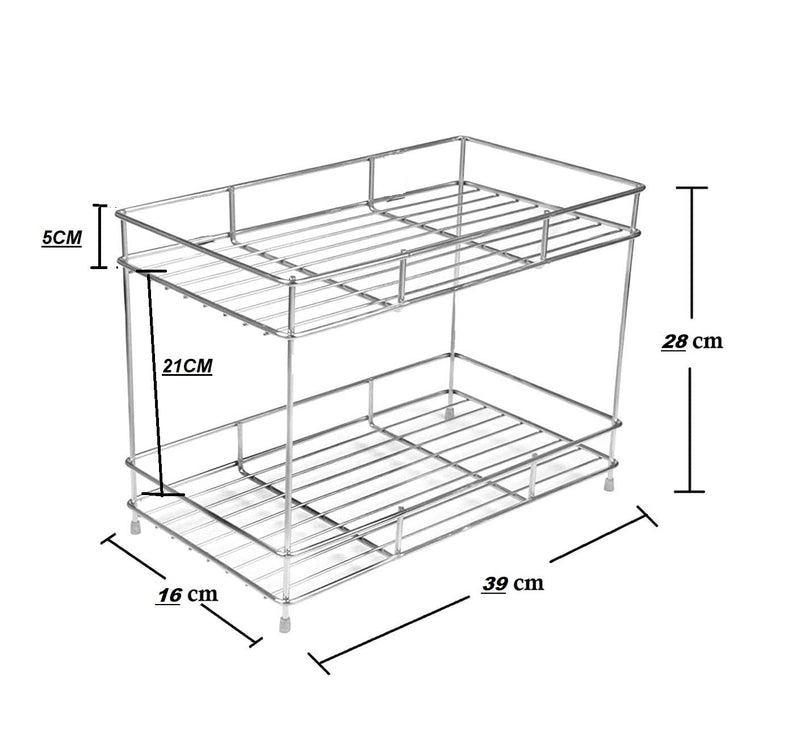 CR18 COLLECTION Big Size Steel 2-Tier Kitchen Rack/Spice Shelf/Pantry/Daal Shelf Premium Storage Organiser Heavy Duty (Glossy Chrome) Rack for Utensils dal Masala Kitchen Storage Rack, Tiered Shelf