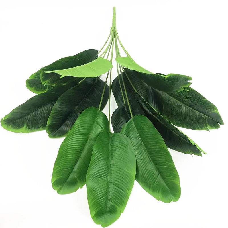 Aatwik Polyester Faux Banana Leaves Plant With 18 Leaves | Artificial Banana Tree Leaves With Stems | Leaves For Home Decor(Green), Artificial Plant