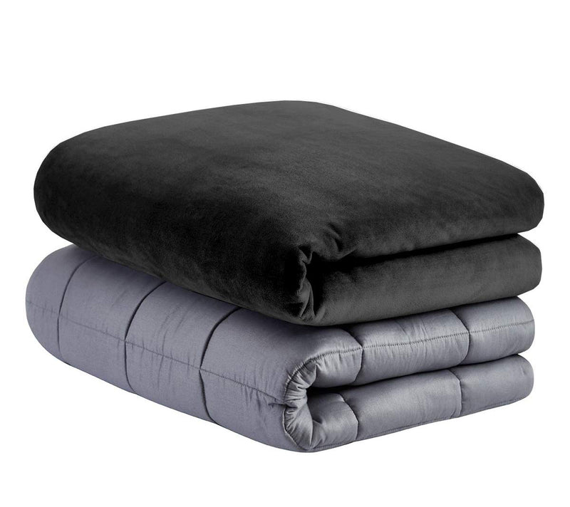 Cottington Lane Weighted Blanket for a Adult - 48" x 75"(15 Lbs Or 6.8 Kg) - Calm, Sleep Better and Relax Naturally. Twin Size_Grey Blanket + Black Cover