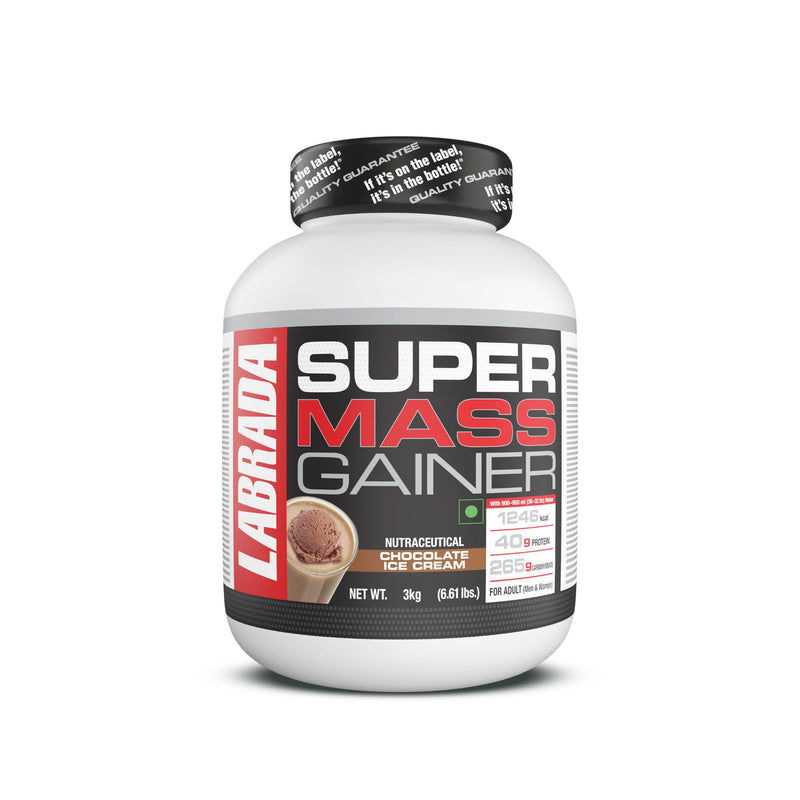 Labrada Super Mass Gainer 3kg | High-Calorie Protein Powder for Muscle Growth and Recovery |1246 Calories | 40g Protein | 265g Carbs | Chocolate Ice Cream Flavor | 3g Creatine | 500mg Glutamine.