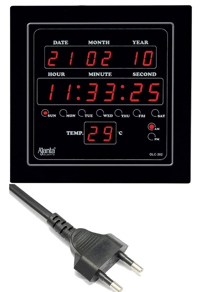 Ajanta Quartz Digital Red Led Sqare Wall Clock Olc - 302 (25.4 Cm X 25.4 Cm X 3.5 Cm)(Plastic)