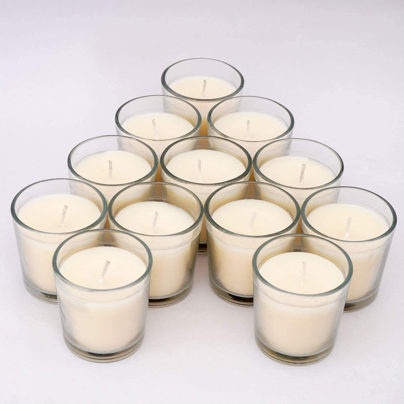 Ampliscent White Scented Glass Votive Candle - Set of 12 | Bulk Pack for Weddings, Bridal Showers or Home Parties and Centerpieces (Citrus Orange)