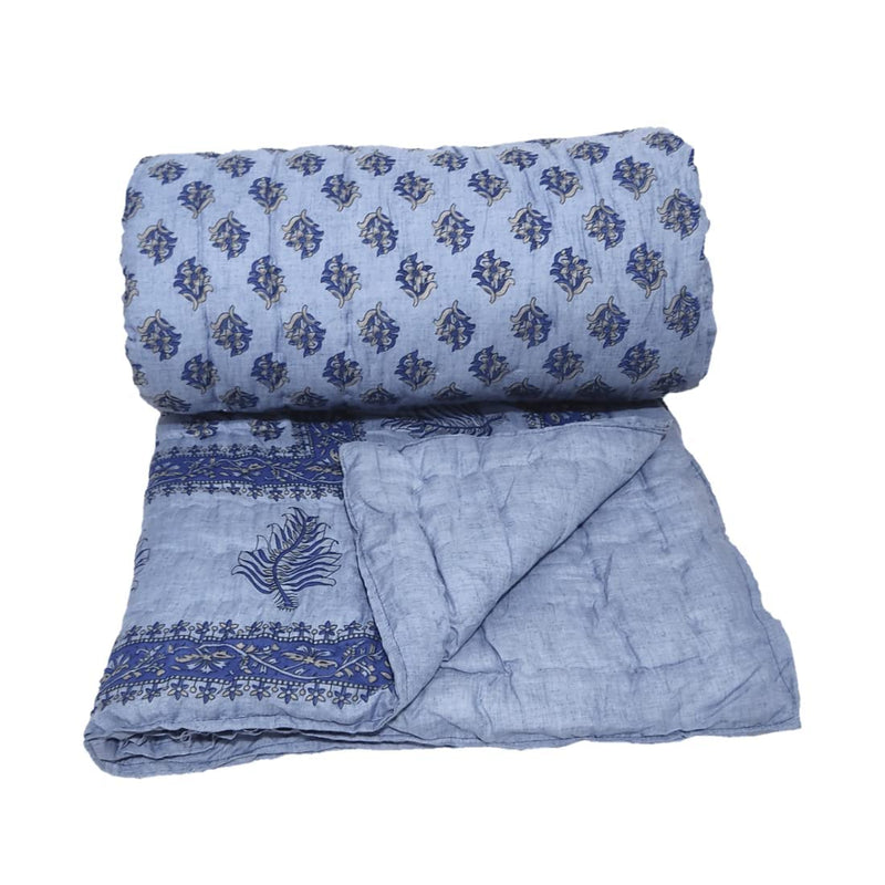 Gnudi Traditional Light Weight Pure Cotton Double Bed Soft Jaipuri AC Quilt/Jaipuri razai Double Bed for Mild Winter Printed/rajai Double Bed for Winter, 85x100 inch (G11_Blue)